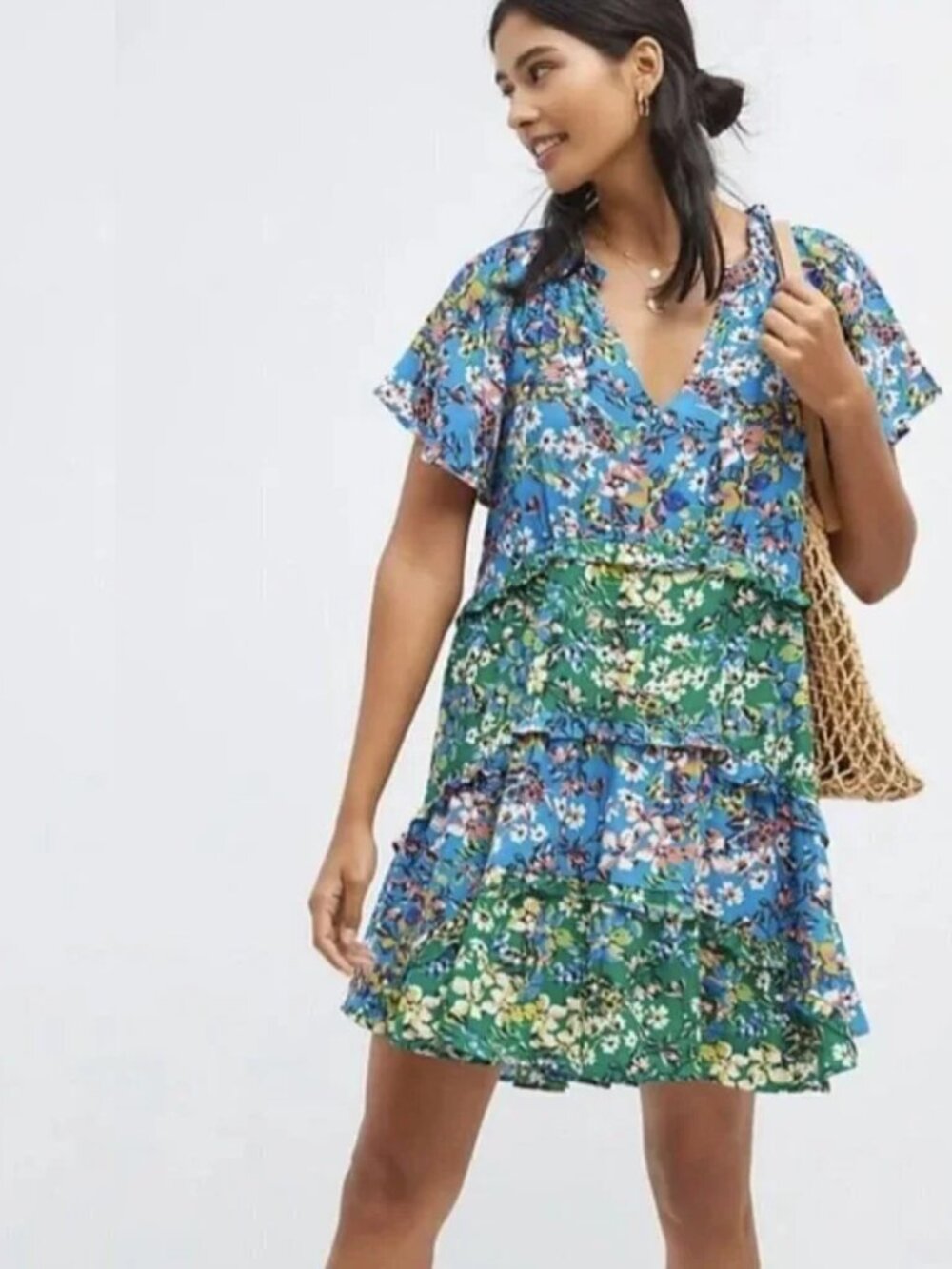 Anthropologie Floral Robin Tiered Mini Dress size S